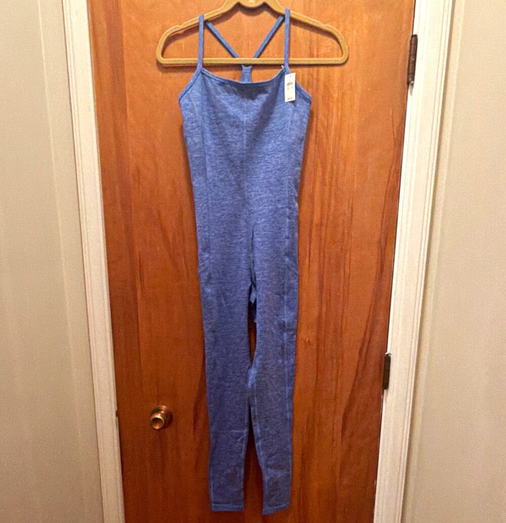 NWT OFFLINE by Aerie The Hugger Bodysuit Blue S Built in Bra Pockets Workout